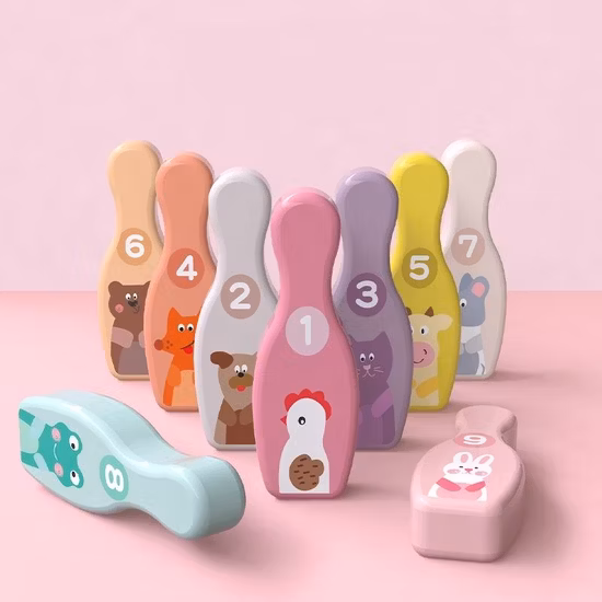 Los niños de madera de dibujos animados de animales de bolos juguetes deportivos juego de mesa de ocio al aire libre
